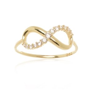 Dámský prsten ze žlutého zlata nekonečno se zirkony PR0483F + DÁREK ZDARMA