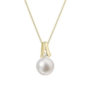 Zlatý 14 karátový náhrdelník s bílou říční perlou a briliantem 92PB00031