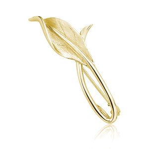 Klenoty Amber Luxusní stříbrná brož pozlacená - list