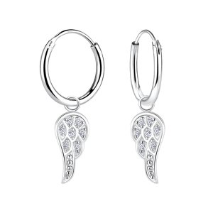 Klenoty Amber Stříbrné náušnice kroužky s andělskými křídly 12 mm