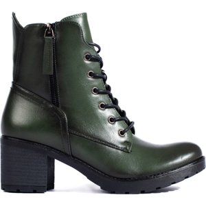 Tmavě zelené kotníkové boty na sloupku se šněrováním 23-12181GR Velikost: 36