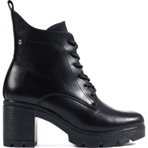 Černé šněrovací kotníkové boty na podpatku 23-12229B Velikost: 41