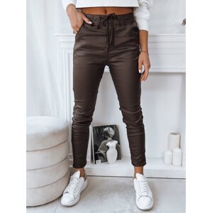 Tmavě hnědé koženkové kalhoty s elastickým pasem LIZZY UY1783 Velikost: XL