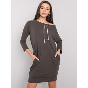 Khaki mikinové šaty s kapsami RV-SK-4597-1.97-khaki/gray Velikost: S/M