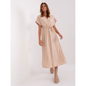 Béžové midi šaty s krátkým rukávem -DHJ-SK-5197.57-béžové Velikost: ONE SIZE