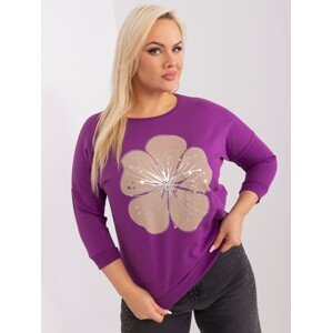 Fialové tričko s květinou a 3/4 rukávem -RV-BZ-9140.84-viollet Velikost: ONE SIZE