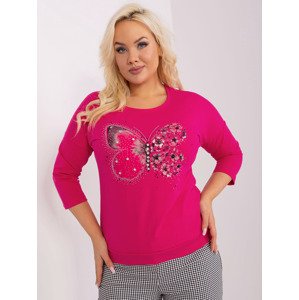 Tmavě růžové tričko s aplikací motýla a 3/4 rukávem RV-BZ-9188.96-dark pink Velikost: ONE SIZE