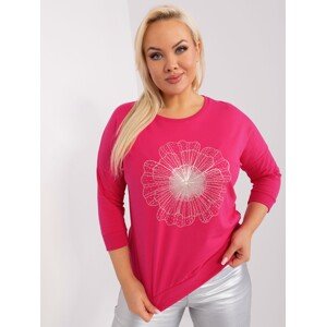 Tmavě růžové tričko s aplikací a 3/4 rukávem RV-BZ-9192.28-dark pink Velikost: ONE SIZE