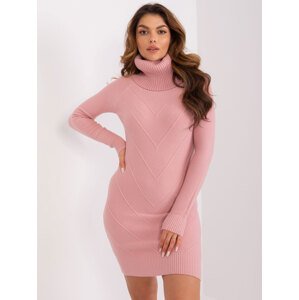 Světle růžové svetrové šaty s rolákem -PM-SK-PM-3802.37X-light pink Velikost: M/L