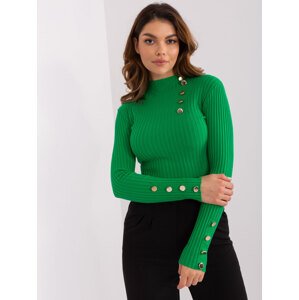 Zelený žebrovaný svetr s ozdobnými knoflíky -PM-SW-PM-3217.08-green Velikost: M/L