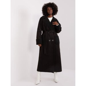 Černý dlouhý kabát s páskem LK-PL-509460.00P-black Velikost: L/XL
