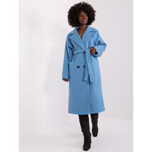 Světle modrý dlouhý zimní kabát -LK-PL-509401.99P-blue Velikost: S/M
