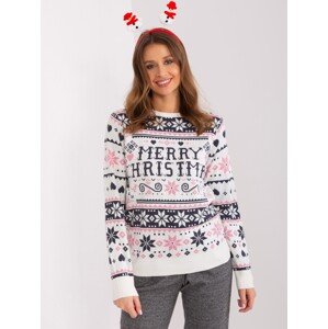 Bílo-růžový dámský svetr s vánočním vzorem D90057AB90883A-white-pink Velikost: M