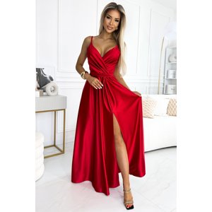 Červené lesklé maxi šaty JULIET 512-5 red Velikost: S