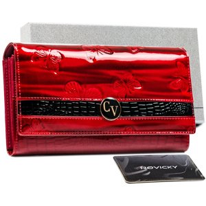 Cavaldi Červená lakovaná kožená peněženka s motýlky a pruhem M168 H27-2-DBF-1997 RED Velikost: ONE SIZE