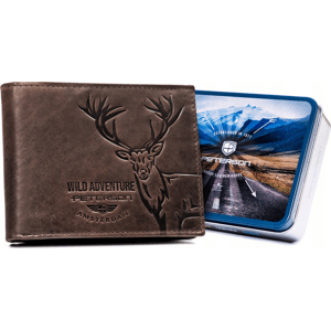 Peterson Tmavě hnědá kožená peněženka s ražbou jelena W142 [DH] PTN N992-BE-DEER Velikost: ONE SIZE