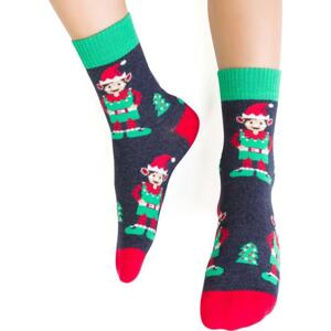 Tmavě šedé vánoční dětské ponožky se skřítky Art.014 JL031,  DENIM MELANGE Velikost: 26-28