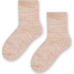 Béžové žebrované ponožky z merino vlny pro děti Art.130 MC024,  LIGHT BEIHE MELANGE - RIBBED PRESSURE-FREE Velikost: 23-25