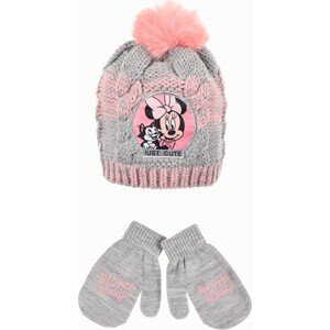 Disney Minnie Mouse šedo-růžová zimní sada čepice a rukavic Velikost: 48