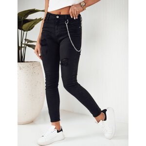 Černé skinny džíny s oděrkami a ozdobným řetízkem ALEX UY1881 Velikost: S