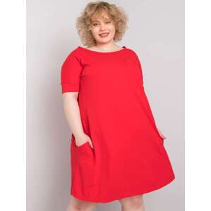 Červené šaty s kapsami Bellamy RV-SK-6639.02X-red Velikost: 3XL