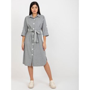 Šedé midi košilové šaty s páskem -LK-SK-507694.13-grey Velikost: 42
