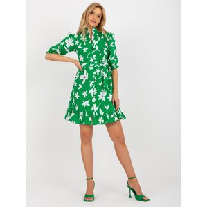 Zelené košilové květinové mini šaty s límečkem LK-SK-508923.87-green Velikost: 42