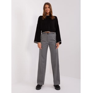 Šedé elegantní kalhoty s vysokým pasem LK-SP-509450.22-grey Velikost: 40