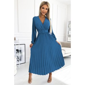 Modré plisované midi šaty VIVIANA 504-5 Velikost: ONE SIZE