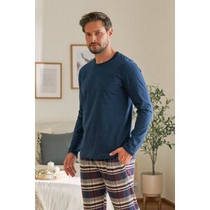 Pánské tmavě modré pyžamo s károvanými kalhotami Velikost: 2XL