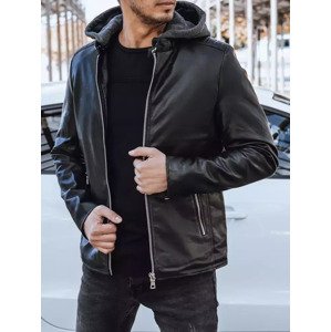 Černá koženková bunda s kapucí TX4277 Velikost: XL