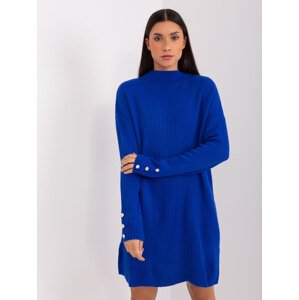 Modré žebrované pletené šaty s knoflíky TO-TU-3010.07-kobalt Velikost: ONE SIZE