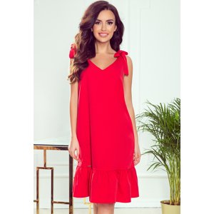 Červené šaty s volánem ELVIRA 306-1 Velikost: M