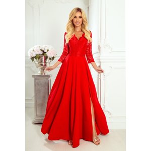 Elegantní červené krajkové dlouhé šaty s výstřihem ELISA 309-3 Velikost: L
