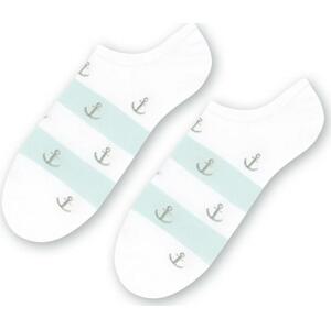 Bílé unisex kotníkové ponožky s pruhy a kotvičkami Art.117 YM005,  WHITE Velikost: 41-43