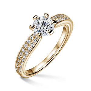 Florence Side Stones | Zásnubní prsten se středovým kamenem 0.700ct, žluté zlato, s diamanty 50