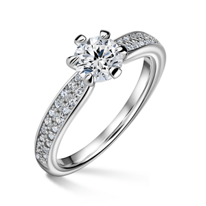 Florence Side Stones | Zásnubní prsten se středovým kamenem 0.700ct, bílé zlato, s diamanty 55