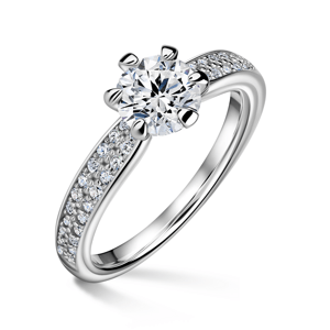 Florence Side Stones | Zásnubní prsten se středovým kamenem 0.900ct, bílé zlato, s diamanty 55